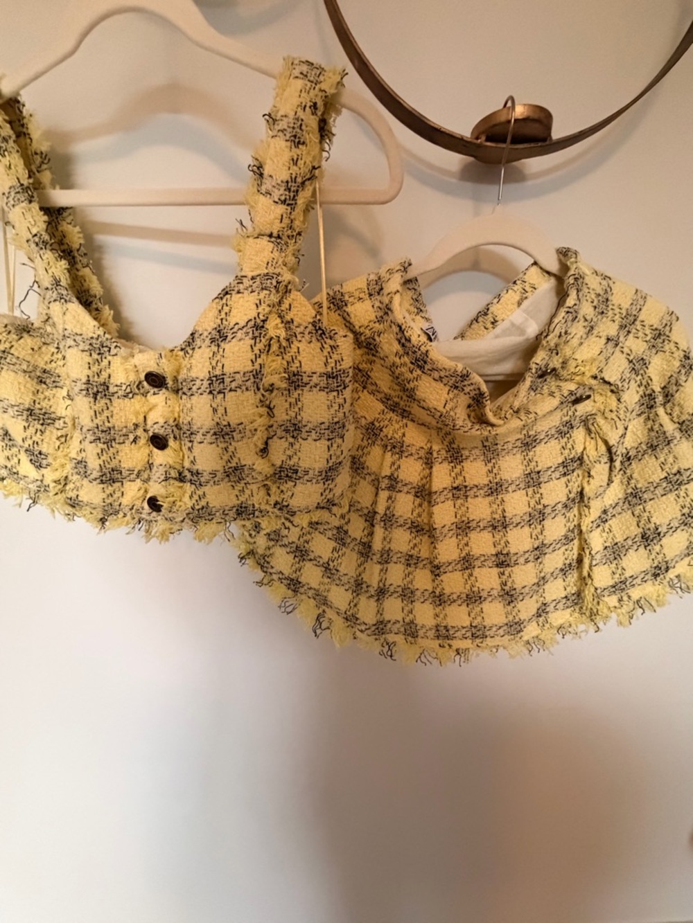 Zara Yellow Plaid Frayed Tweed Crop Top and Skirt Set